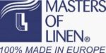 Blau-weißes Logo mit stilisiertem "L" und der Aufschrift MASTERS OF LINEN® 100% MADE IN EUROPE.