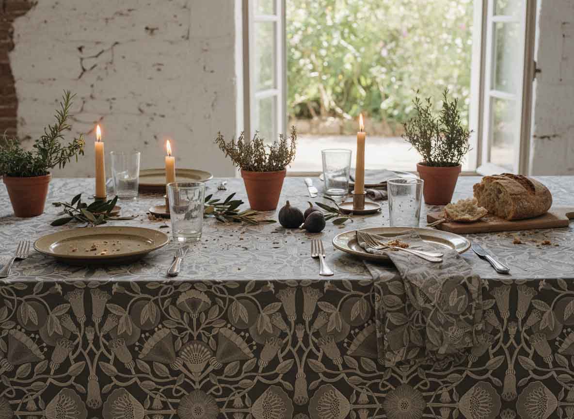 A laid table in a room