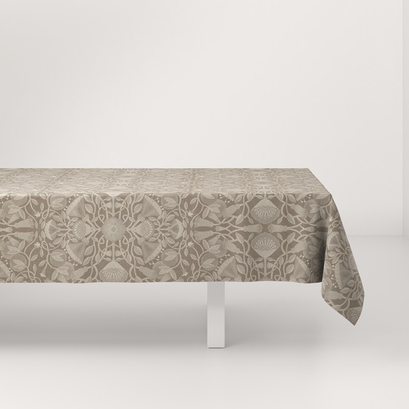 A table with a tablecloth on it.