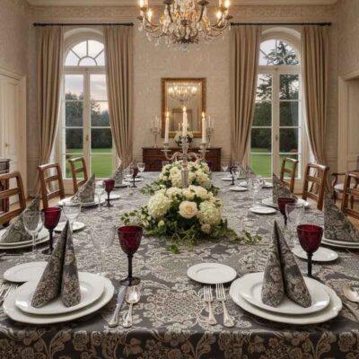A festive table with linen tablecloths