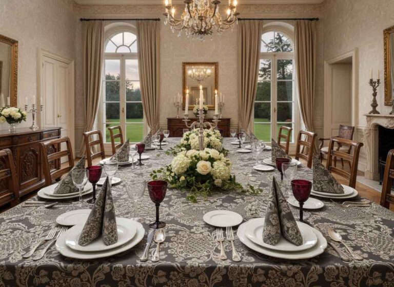 Ein festlicher Tisch mit Leinentischwäsche