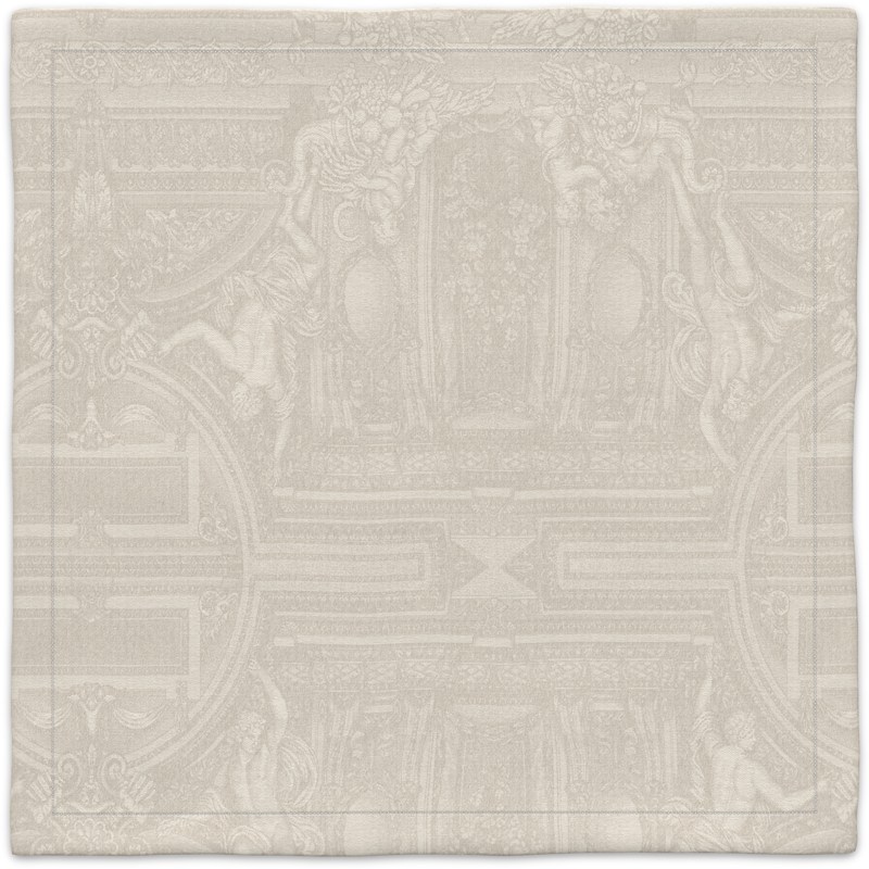 A white carpet with a pattern on it.