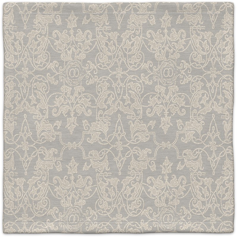 A gray and white carpet with a pattern on it.