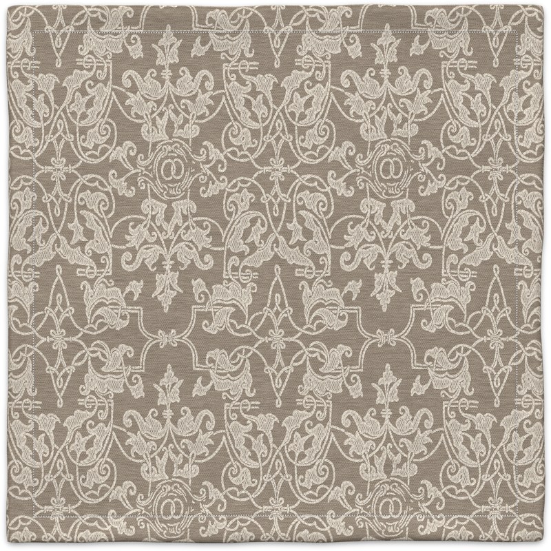 A brown and white carpet with a pattern on it.