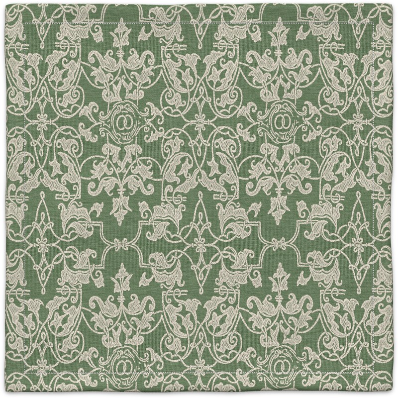 A green and white carpet with a pattern on it.