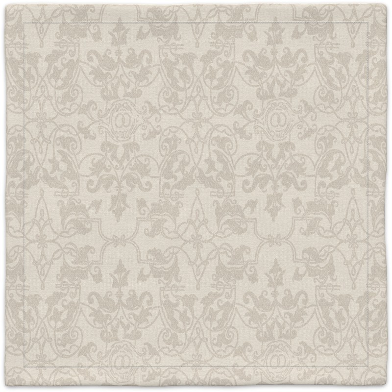 A white carpet with a pattern on it.