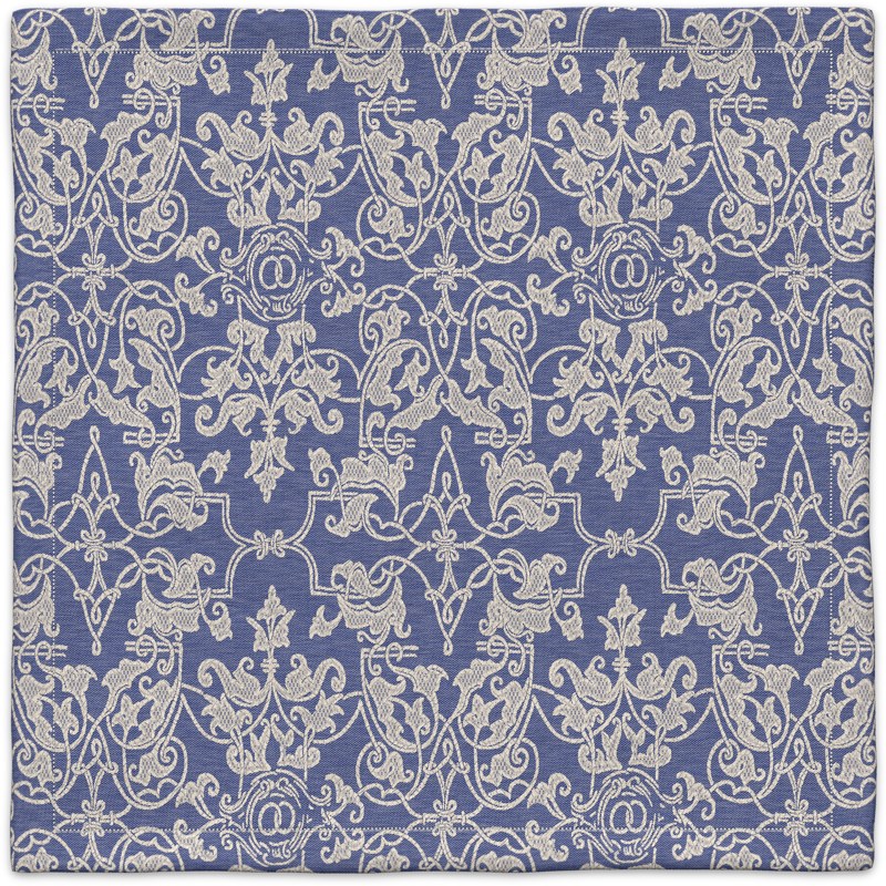 A blue and white carpet with a pattern on it.