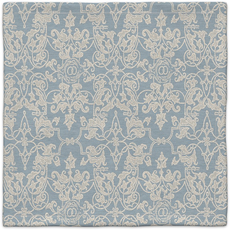 A blue and white carpet with a pattern on it.