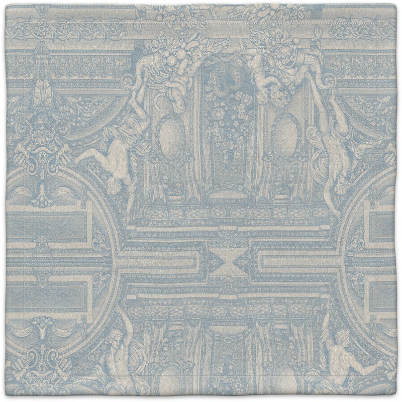 A blue and white wallpaper with a pattern on it.