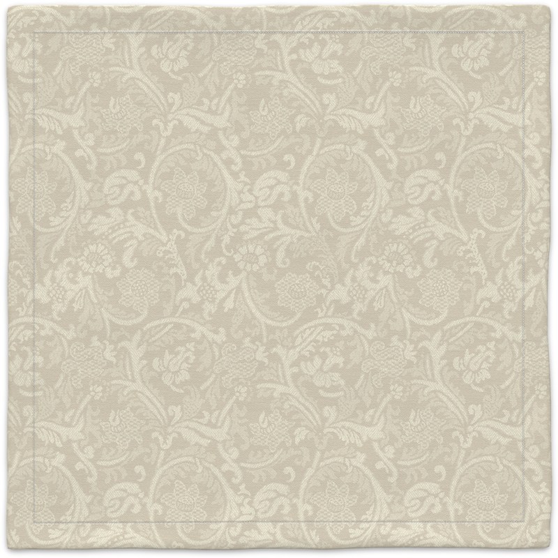 A beige carpet with a floral pattern.