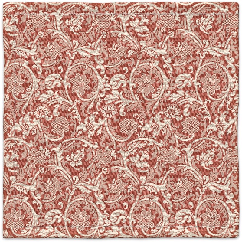 A red and white carpet with a floral pattern.