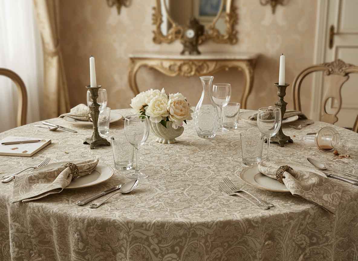 A laid table with napkins
