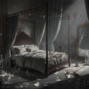 Ein Bett in einem großen Schloss