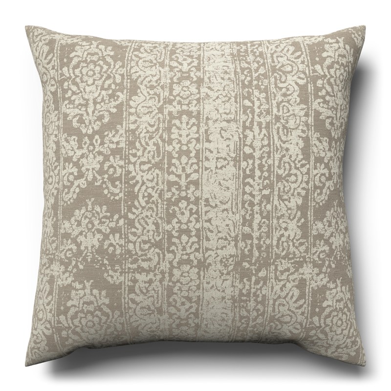 A beige and white cushion on a white background.