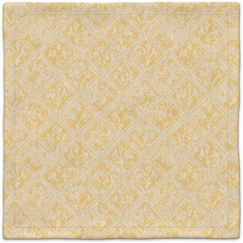 A yellow and white carpet on a white background.