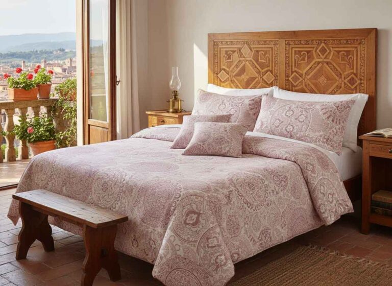 A bed in a room