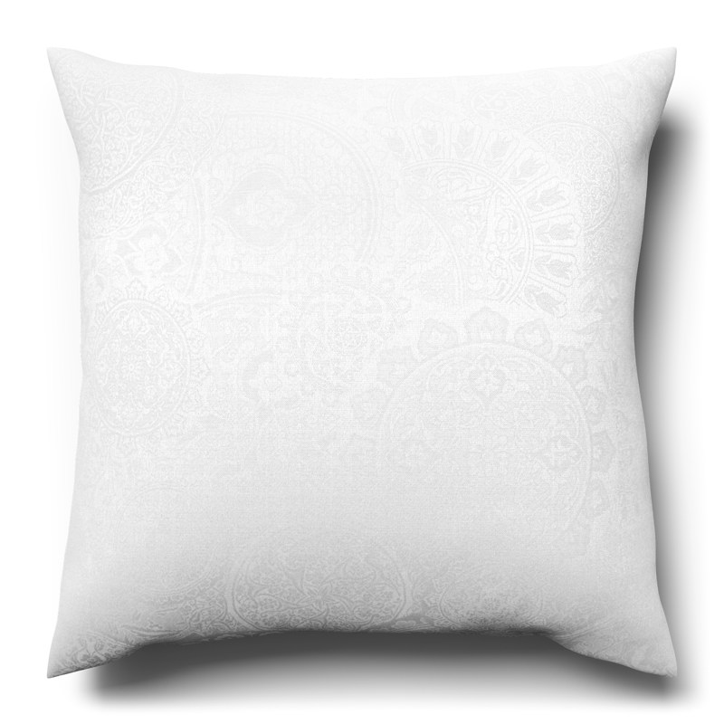 A white cushion on a white background.