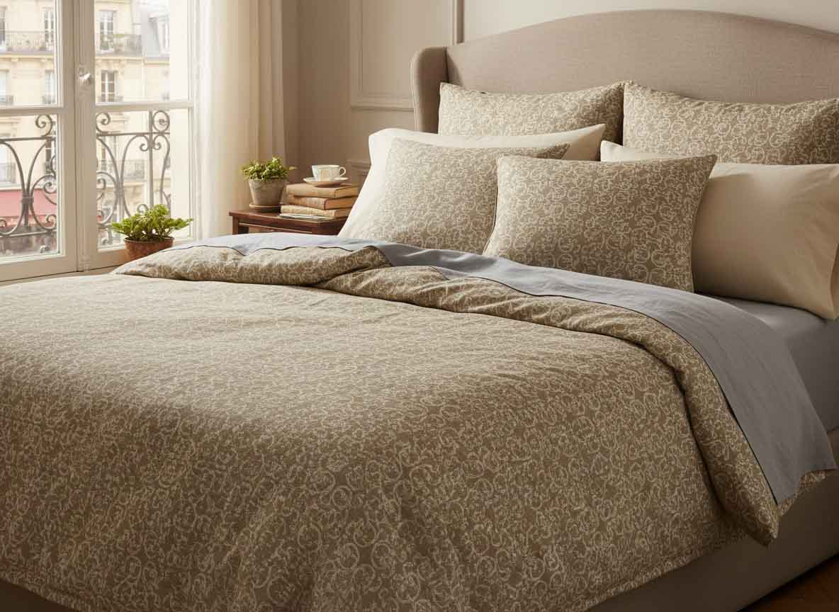 Ein Bett mit Bettwäsche