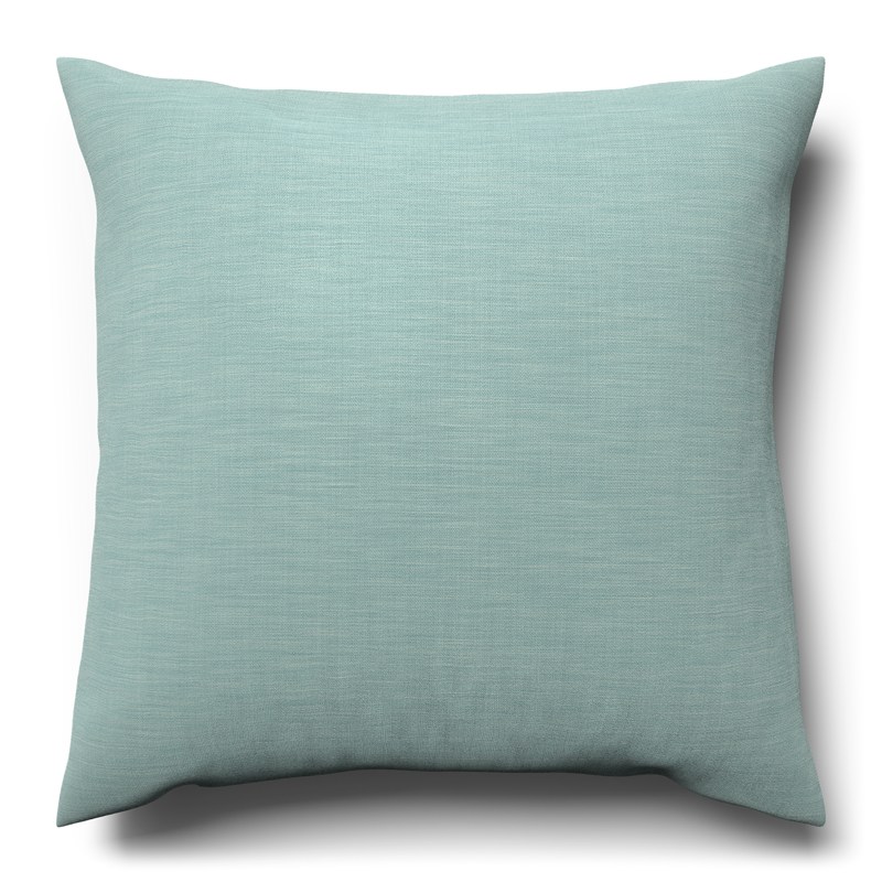 A light blue cushion on a white background.