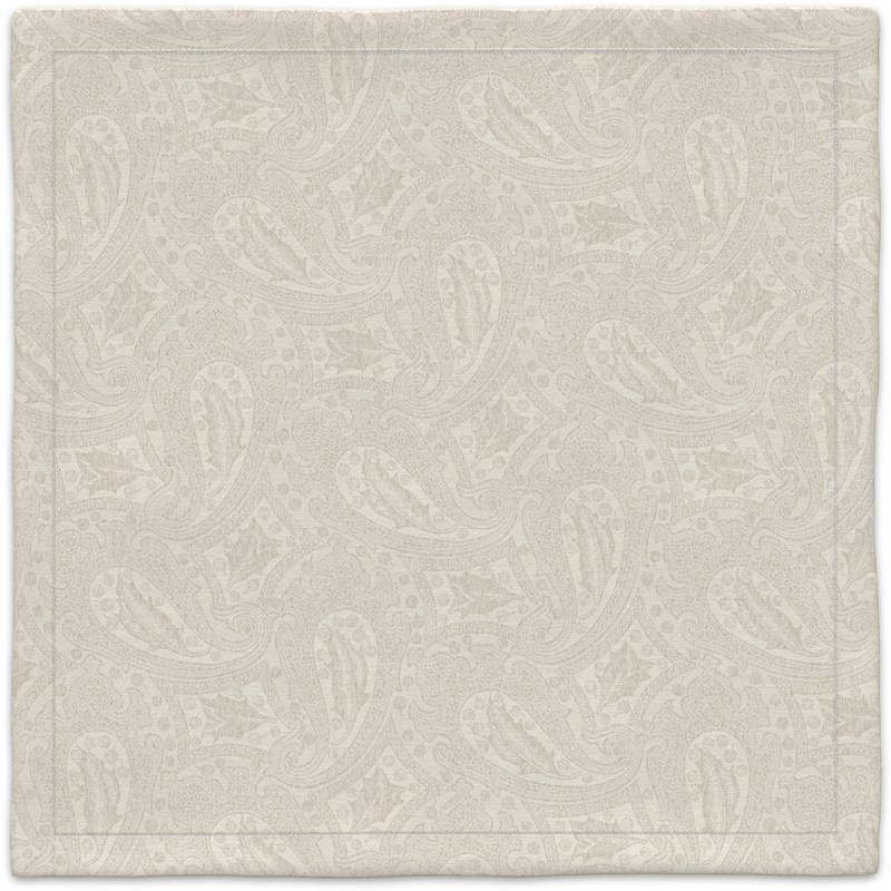 A beige and white paisley pattern on a white background.