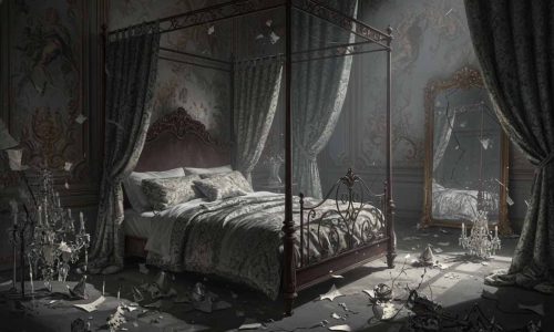 Ein Bett in einem großen Schloss